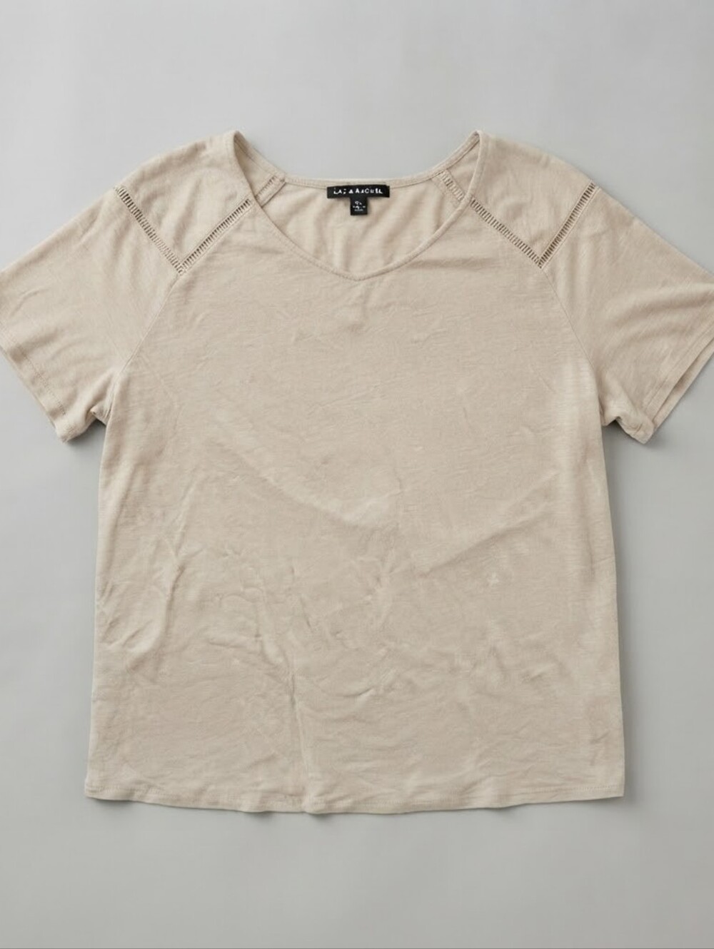 Zac & Rachel Taupe Beige Short Sleeve Linen Blend Tee Shirt Size XXL Cutout D